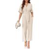 imageCicy Bell Womens Elegant V Neck Jumpsuits Dressy Casual Short Sleeve Wide Leg Long Pants RompersBeige