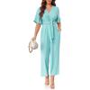 imageCicy Bell Womens Elegant V Neck Jumpsuits Dressy Casual Short Sleeve Wide Leg Long Pants RompersLight Green