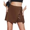 imageCicy Bell Womens Faux Leather Skorts High Waisted Shorts Button Front Mini PU SkirtsBrown