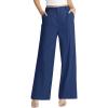 imageCicy Bell Womens High Waisted Wide Leg Pants Work Office Dress Slacks with Pockets Casual Elastic Waist TrousersNavy Blue