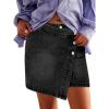 imageCicy Bell Womens Jean Skirts Casual Wrap Button Asymmetrical Hem Summer Denim Mini SkirtBlack
