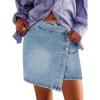 imageCicy Bell Womens Jean Skirts Casual Wrap Button Asymmetrical Hem Summer Denim Mini SkirtLight Blue