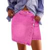 imageCicy Bell Womens Jean Skirts Casual Wrap Button Asymmetrical Hem Summer Denim Mini SkirtRose Red