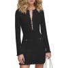 imageCicy Bell Womens Knit Sweater Dress Sexy Deep V Neck Long Sleeve Button Front Frill Slim Fit Mini DressBlack