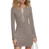imageCicy Bell Womens Knit Sweater Dress Sexy Deep V Neck Long Sleeve Button Front Frill Slim Fit Mini DressKhaki