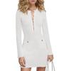 imageCicy Bell Womens Knit Sweater Dress Sexy Deep V Neck Long Sleeve Button Front Frill Slim Fit Mini DressWhite