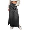 imageCicy Bell Womens Long Denim Skirt Casual Frayed Raw Hem Side Split Vintage Jean Long Skirt with PocketsBlack