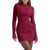 imageCicy Bell Womens Long Sleeve Bodycon Dress Mock Neck Slim Fit Party Cocktail Fall Mini Blazer DressesBurgundy