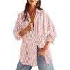 imageCicy Bell Womens Oversized Striped Button Down Shirts Boyfriend Long Sleeve Collared Work BlousesPink