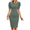 imageCicy Bell Womens Puff Sleeve Bodycon Work Dresses Crew Neck Business Casual Office Pencil DressArmy Green