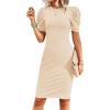 imageCicy Bell Womens Puff Sleeve Bodycon Work Dresses Crew Neck Business Casual Office Pencil DressBeige