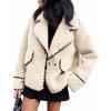 imageCicy Bell Womens Sherpa Fleece Jacket Casual Collar V Neck Fuzzy Coats Contrast Trims Open Front Winter OutwearBeige