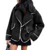 imageCicy Bell Womens Sherpa Fleece Jacket Casual Collar V Neck Fuzzy Coats Contrast Trims Open Front Winter OutwearBlack