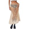 imageCicy Bell Womens Summer Lace Maxi Skirt Elastic Waist SeeThrough Asymmetric Hem Beach Cover Up Long SkirtBeige