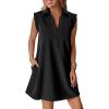 imageCicy Bell Womens Summer Mini Dress Cap Sleeve Collared V Neck Casual Ribbed A Line Tunic Shirt DressesBlack