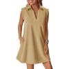 imageCicy Bell Womens Summer Mini Dress Cap Sleeve Collared V Neck Casual Ribbed A Line Tunic Shirt DressesKhaki