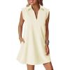 imageCicy Bell Womens Summer Mini Dress Cap Sleeve Collared V Neck Casual Ribbed A Line Tunic Shirt DressesWhite