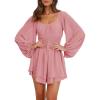 imageCicy Bell Womens Summer Rompers Lantern Long Sleeve Flowy Ruffle Hem Square Neck Casual Short JumpsuitPink