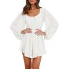 imageCicy Bell Womens Summer Rompers Lantern Long Sleeve Flowy Ruffle Hem Square Neck Casual Short JumpsuitWhite