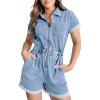 imageCicy Bell Womens Summer Short Denim Jumpsuit Jean Rompers Zip Up Elastic Waist Casual PlaysuitBlue