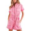 imageCicy Bell Womens Summer Short Denim Jumpsuit Jean Rompers Zip Up Elastic Waist Casual PlaysuitPink
