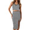 imageCicy Bell Womens Summer Striped Two Piece Skirt Set Sleeveless Cropped Tank Top and Slit Midi Skirts Knit Sweater SetsBlack