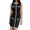 imageCicy Bell Womens Summer Work Business Knit Dress Casual Button Color Block Crewneck Bodycon Sleeveless Mini DressesBlack
