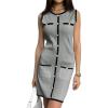 imageCicy Bell Womens Summer Work Business Knit Dress Casual Button Color Block Crewneck Bodycon Sleeveless Mini DressesGrey