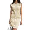 imageCicy Bell Womens Summer Work Business Knit Dress Casual Button Color Block Crewneck Bodycon Sleeveless Mini DressesKhaki