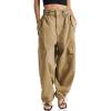 imageCicy Bell Womens Wide Leg Cargo Pants Baggy Smocked Waist Fashion Pants with PocketsKhaki