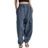 imageCicy Bell Womens Wide Leg Cargo Pants Baggy Smocked Waist Fashion Pants with PocketsNavy