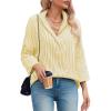 imageCicy Bell Womens Work Blouse Striped Button Down Shirts V Neck 34 Sleeve Dressy Casual TopsBeige Yellow