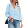 imageCicy Bell Womens Work Blouse Striped Button Down Shirts V Neck 34 Sleeve Dressy Casual TopsBlue
