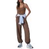 imageCicy Bell Womens Workout Athletic Jumpsuits Activewear Yoga Running Cross Back Long Pants Romper with PocketsCoffee