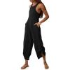 imageCicy Bell Womens Workout Casual Jumpsuits Sleeveless Zip Up Back Wide Leg Long Pants Romper with PocketsBlack