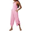 imageCicy Bell Womens Workout Casual Jumpsuits Sleeveless Zip Up Back Wide Leg Long Pants Romper with PocketsPink