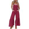 imageCicy Belll Womens Wide Leg Ruffle Jumpsuits Open Back Summer Casual Boho Long Pants RompersBurgundy