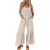 imageCicy Belll Womens Wide Leg Ruffle Jumpsuits Open Back Summer Casual Boho Long Pants RompersKhaki