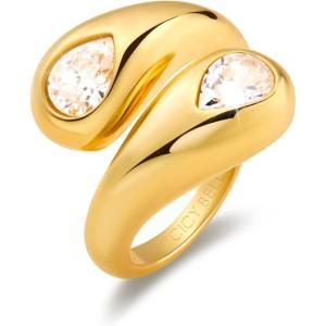 imageCicy Bell 18k Gold Plated Chunky Statement Rings for Women Teardrop Cubic Zirconia Trendy Delicate Band Rings Gifts for HerGold