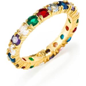 imageCicy Bell 18k Gold Plated Eternity Rings for Women Multi Color Rainbow Cubic Zirconia Vintage Rings Birthday Valentines Day Jewelry GiftsGold