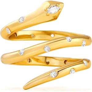 imageCicy Bell 18k Gold Plated Snake Rings for Women Garnet Red Marquise Cubic Zirconia Retro Animal Statement Rings Trendy JewelryYellow Gold