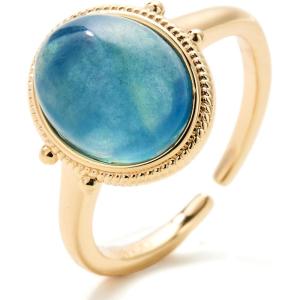imageCicy Bell 18k Gold Plated Statement Rings Oval Aquamarine Gemstone Spinel Vintage Open Band RingsYellow Gold