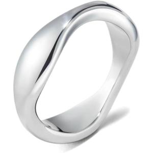 imageCicy Bell 18k Gold Plated Titanium Steel Stackable Ring Irregular Polished Plain Geometric Band RingsSilver