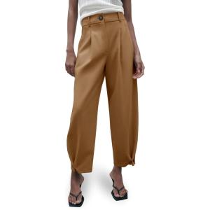 imageCicy Bell Casual Dress Pants High Waisted Button Work Office Pleated Trousers with PocketsBrown