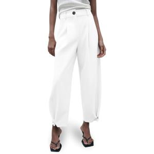 imageCicy Bell Casual Dress Pants High Waisted Button Work Office Pleated Trousers with PocketsWhite