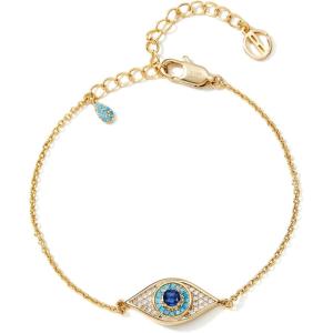 imageCicy Bell Evil Eye Bracelet 18k Gold Plated Turquoise Zirconia Link Bracelets Trendy Jewelry Gift for Women Adjustable 59quot with 19 ExtenderGold