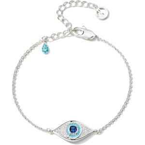 imageCicy Bell Evil Eye Bracelet 18k Gold Plated Turquoise Zirconia Link Bracelets Trendy Jewelry Gift for Women Adjustable 59quot with 19 ExtenderSilver