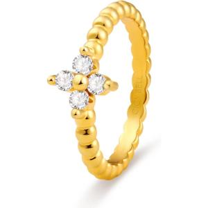 imageCicy Bell Four Leaf Clover Rings for Women Trendy 18k Gold Plated Cubic Zirconia Beaded Stacking Ring Good Luck Jewelry GiftsGold