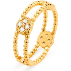 imageCicy Bell Four Leaf Clover Rings for Women Trendy 18k Gold Plated Cubic Zirconia Beaded Stacking Ring Good Luck Jewelry GiftsZ1Gold