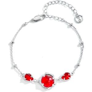 imageCicy Bell Platinum Plated Link Bracelet Synthetic Moonstone Adjustable Cable Chain Station Bracelets 59quot 19quot ExtenderCherry Red